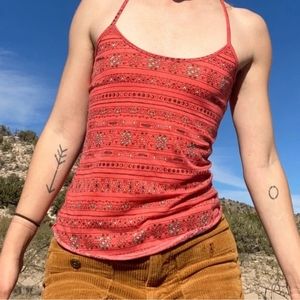 Urban Outfitters - Southwest Strappy Racerback Tank Top | Small: Red Coral Aztec